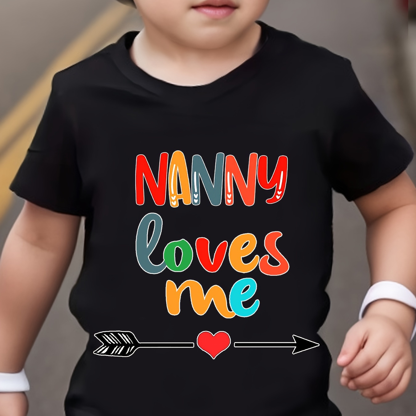 

Nanny Loves Me Print Short Sleeve T-shirt For Boys, Casual Round Neck Comfy Summer Outdoor Clothes