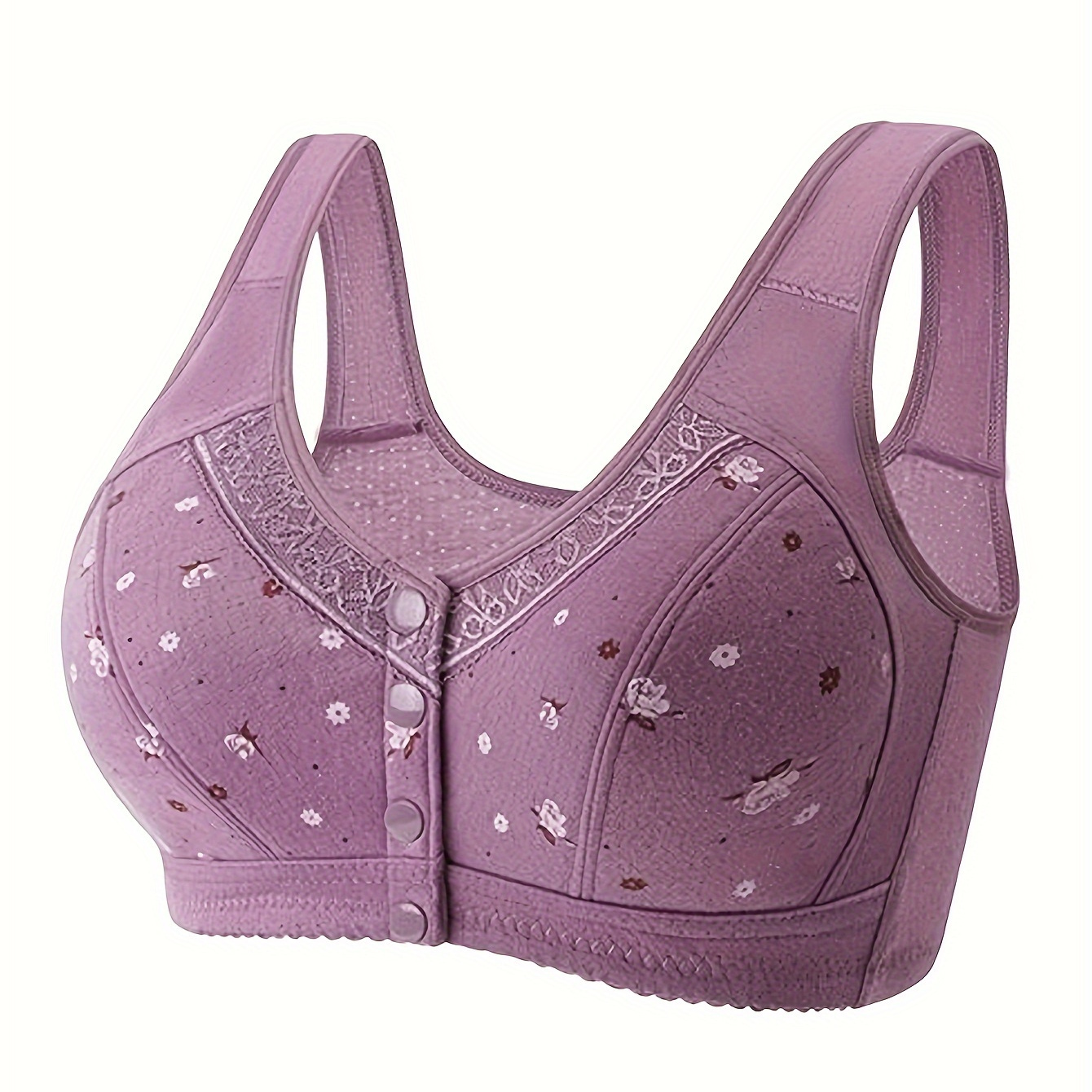 

Floral Print Wireless Bra, Comfy & Breathable Front Buckle Bra, Women's Lingerie & Underwear