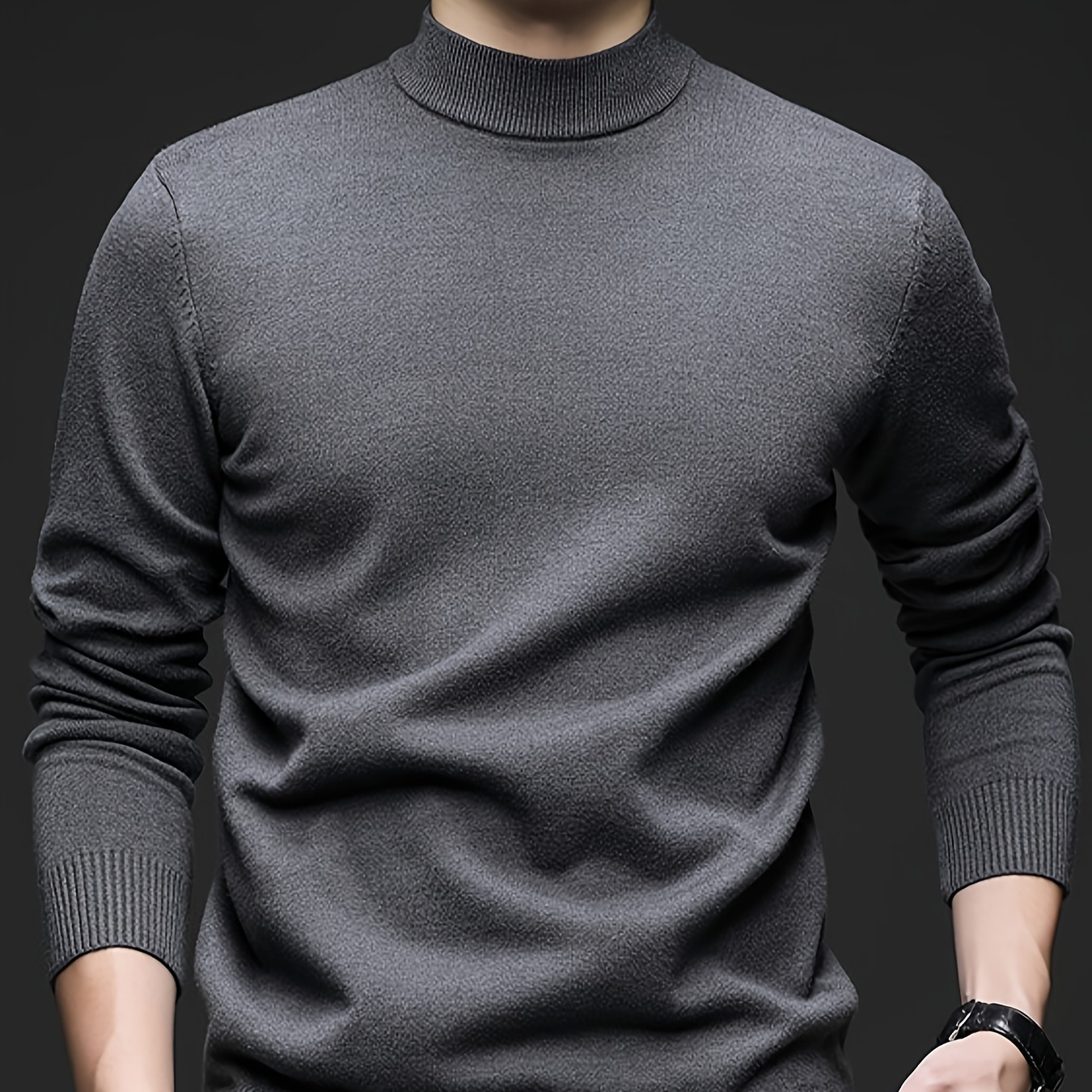 

Men's Slim-fit Turtleneck Sweater - Casual Long Sleeve Knit Pullover For Fall/winter, Warm & Stretchy Polyester Blend