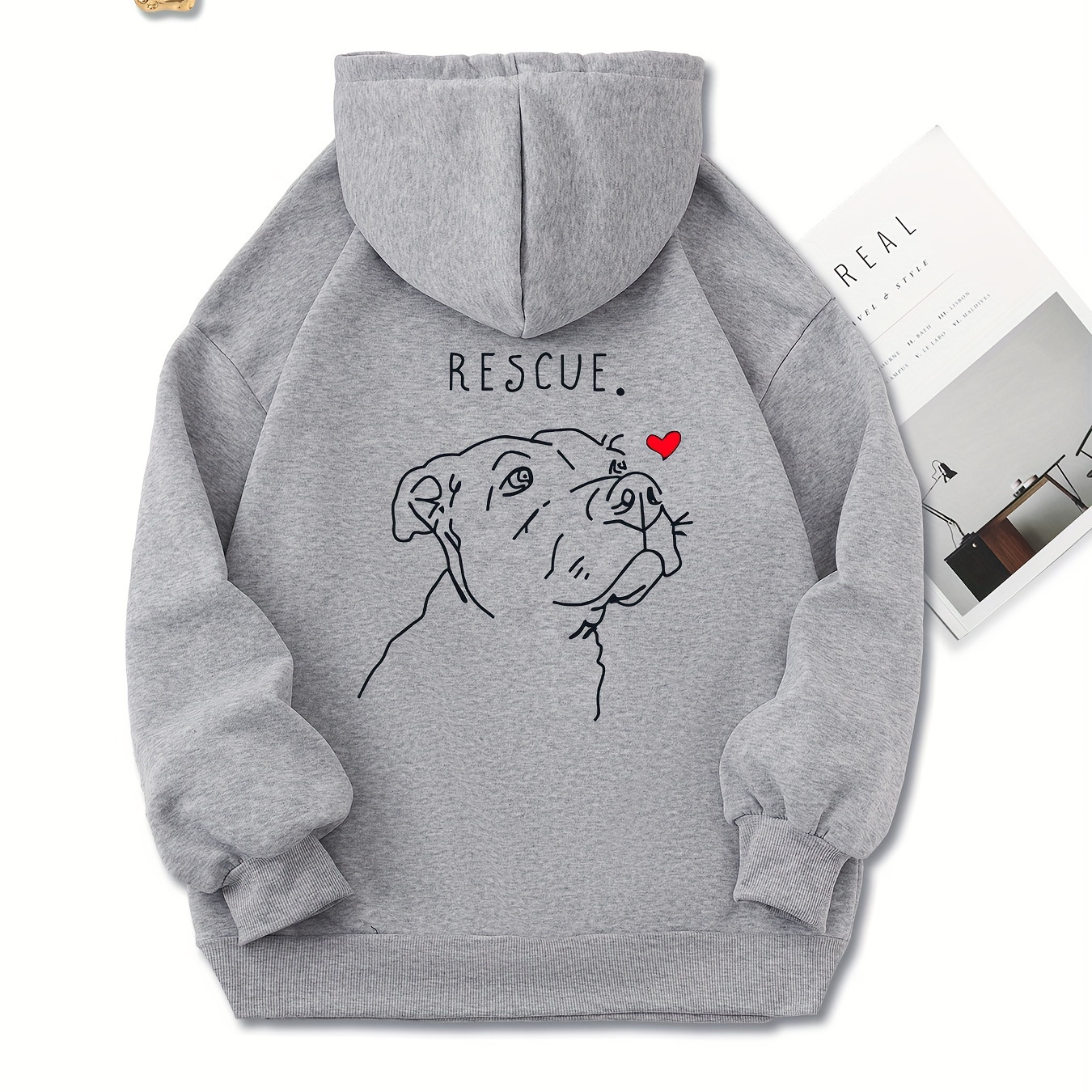 

Dog Print Casual Drawstring Hoodie, Kangaroo Pocket Sports Hooded Sweatshirt, Women's Clothing