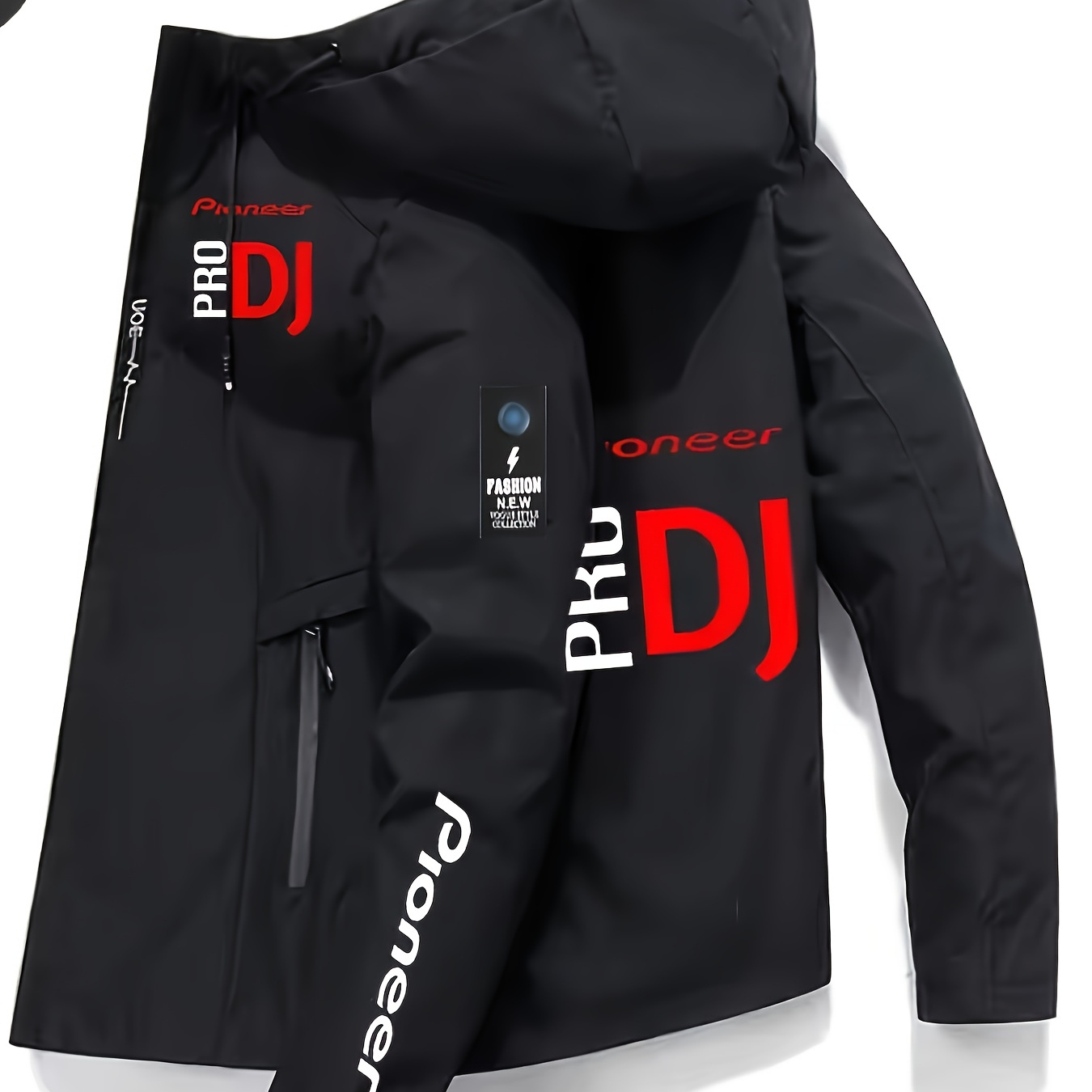 

Men's Lightweight Hooded Jacket With Trendy Dj Print - Casual Polyester Windbreaker For , Zip-up, Machine Washable, Printed, Dj Hooded Jacket, Sunscreen, Windbreaker, Sports