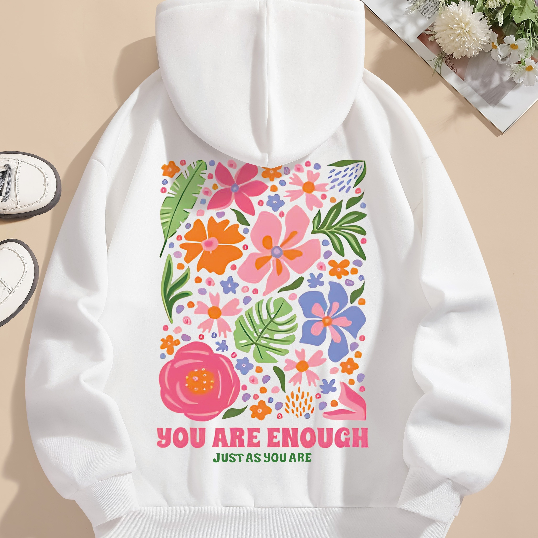 

Floral Print Hoodie, Drawstring Casual Hooded Sweatshirt For Winter & Fall, Women's Clothing