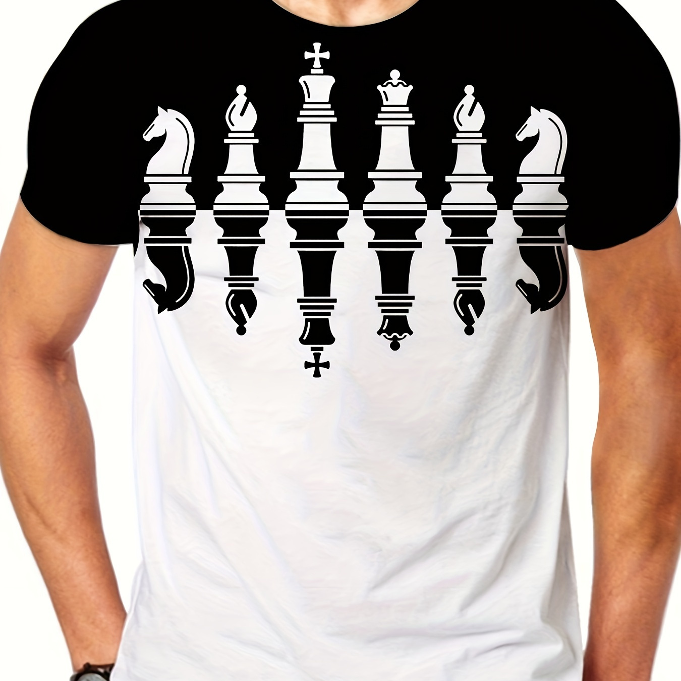 

Men's Chess Print 3d Graphic Tee - Casual & Sporty Short Sleeve Crew Neck T-shirt, Breathable Polyester, Summer