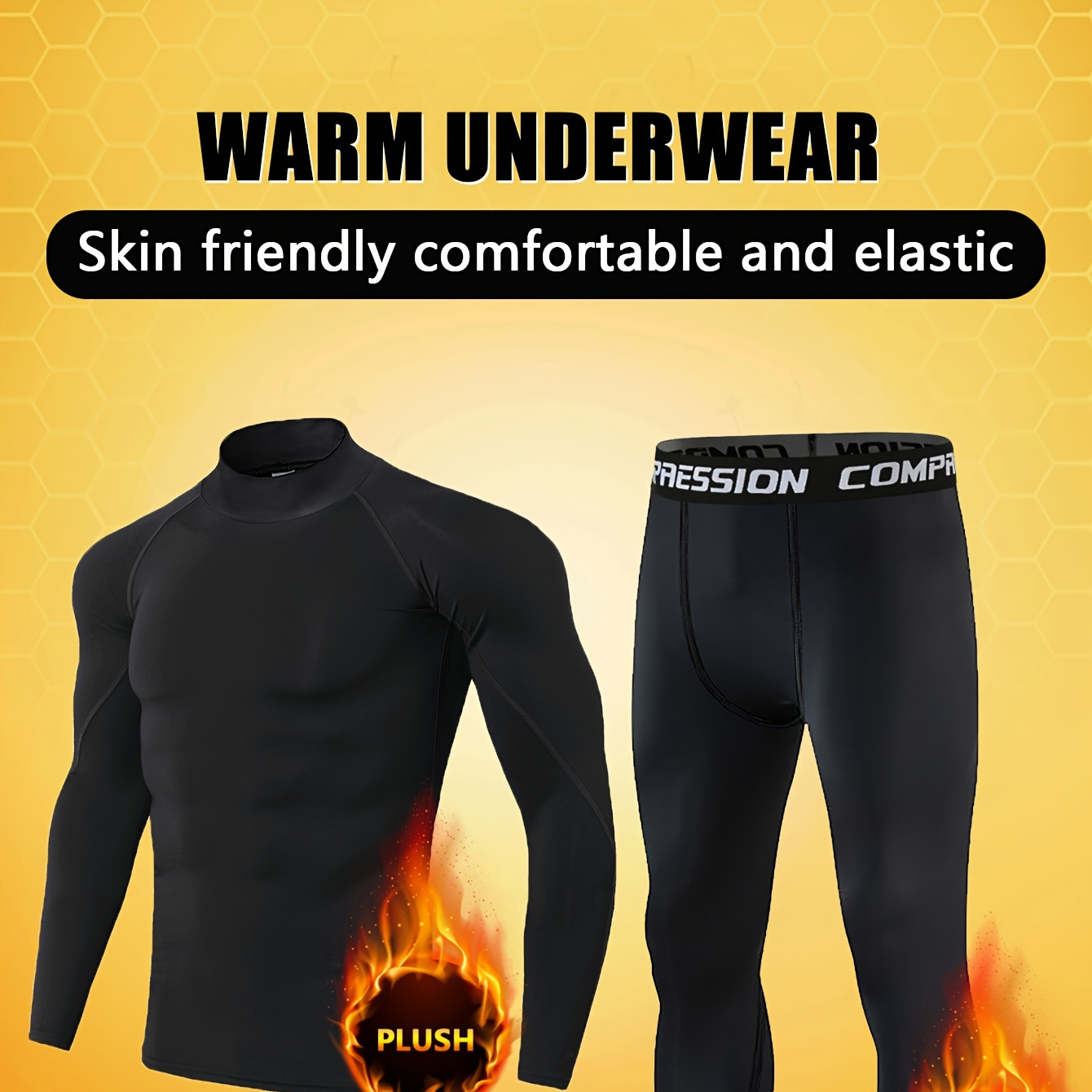 

2 Pcs Men's Quick-drying Thermal Base Layer Set - Moisture-wicking & Breathable Basic Long Sleeve & Leggings - Perfect For Running And Fitness