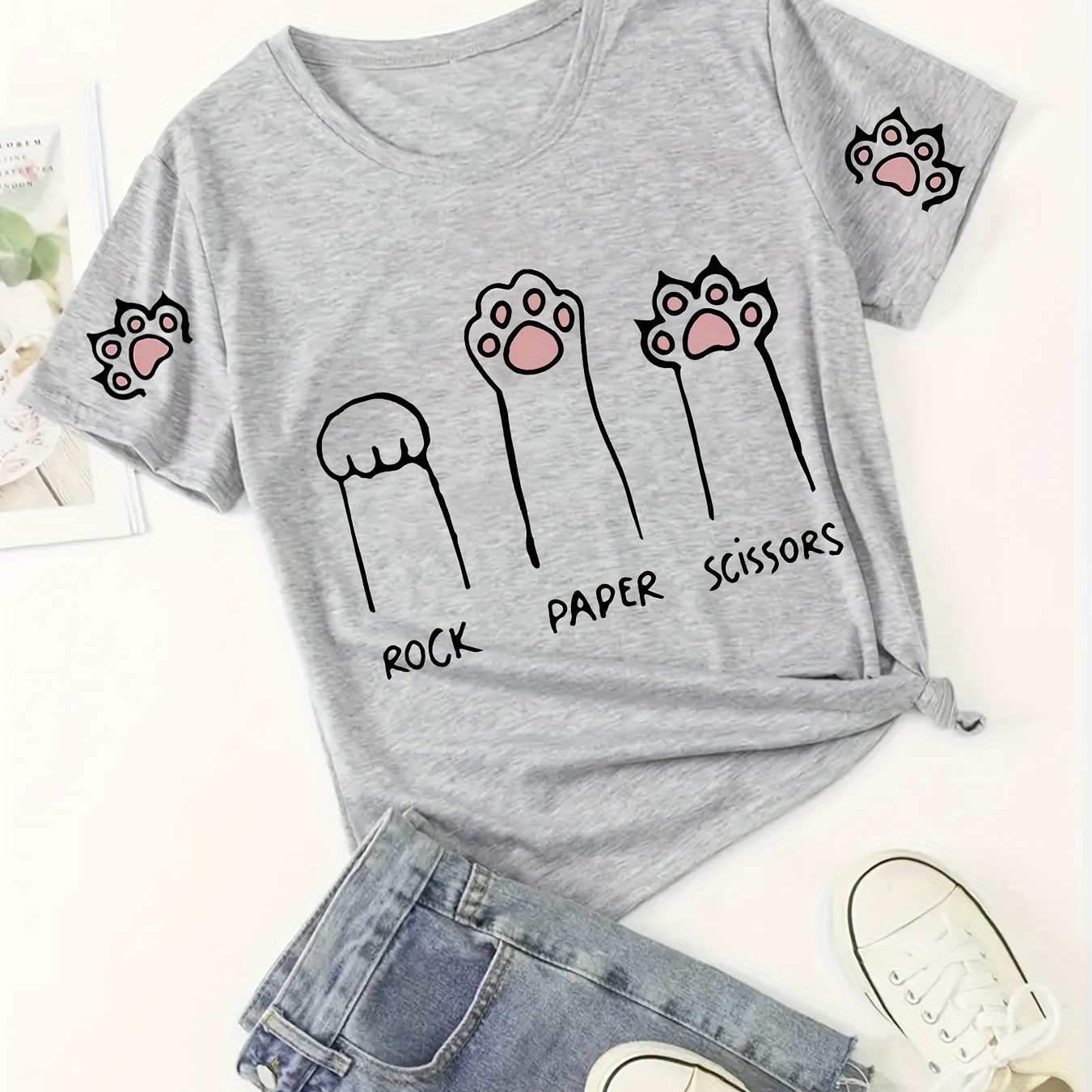 

Plus Size Cat Claw Print T-shirt, Casual Short Sleeve Top For Spring & Summer, Women's Plus Size Clothing