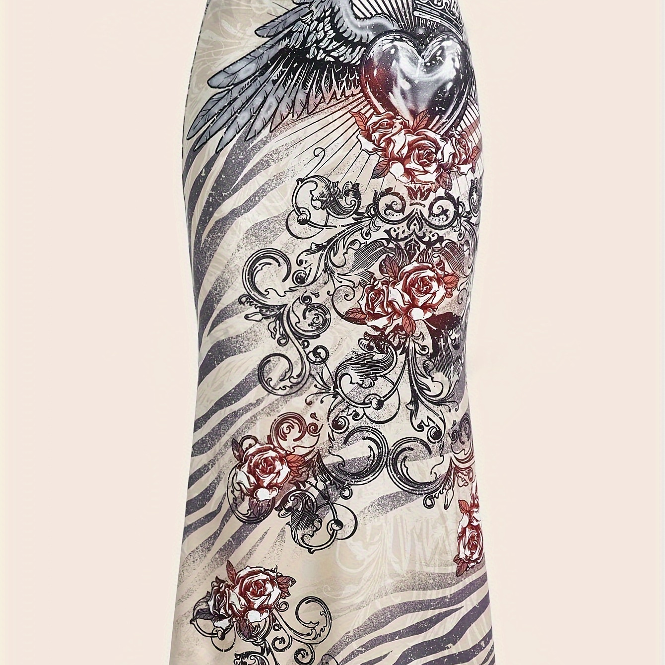 

Floral Print Slim Skirt, Y2k Elastic Waist Lettuce Trim Skirt For Spring & Summer, Women's Clothing