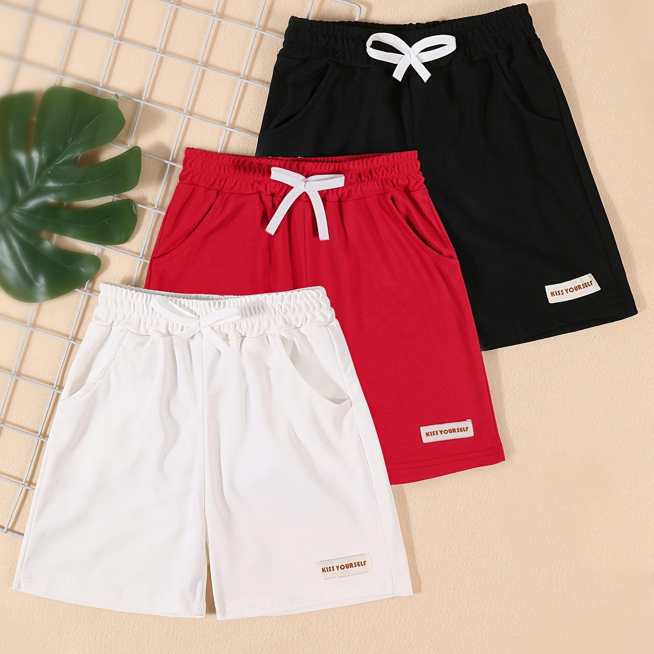 

3pcs Girls Fashionable Sports Shorts, Summer Thin Breathable Loose Beach Shorts Set