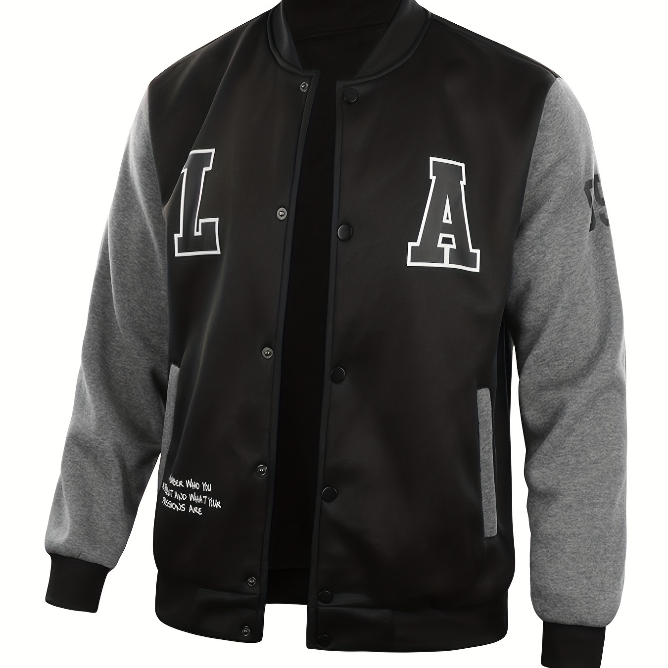 

Letter V Print Varsity Jacket, Men's Casual Baseball Jacket Coat Regular Fit College Hipster Windbreaker For Winter Autumn