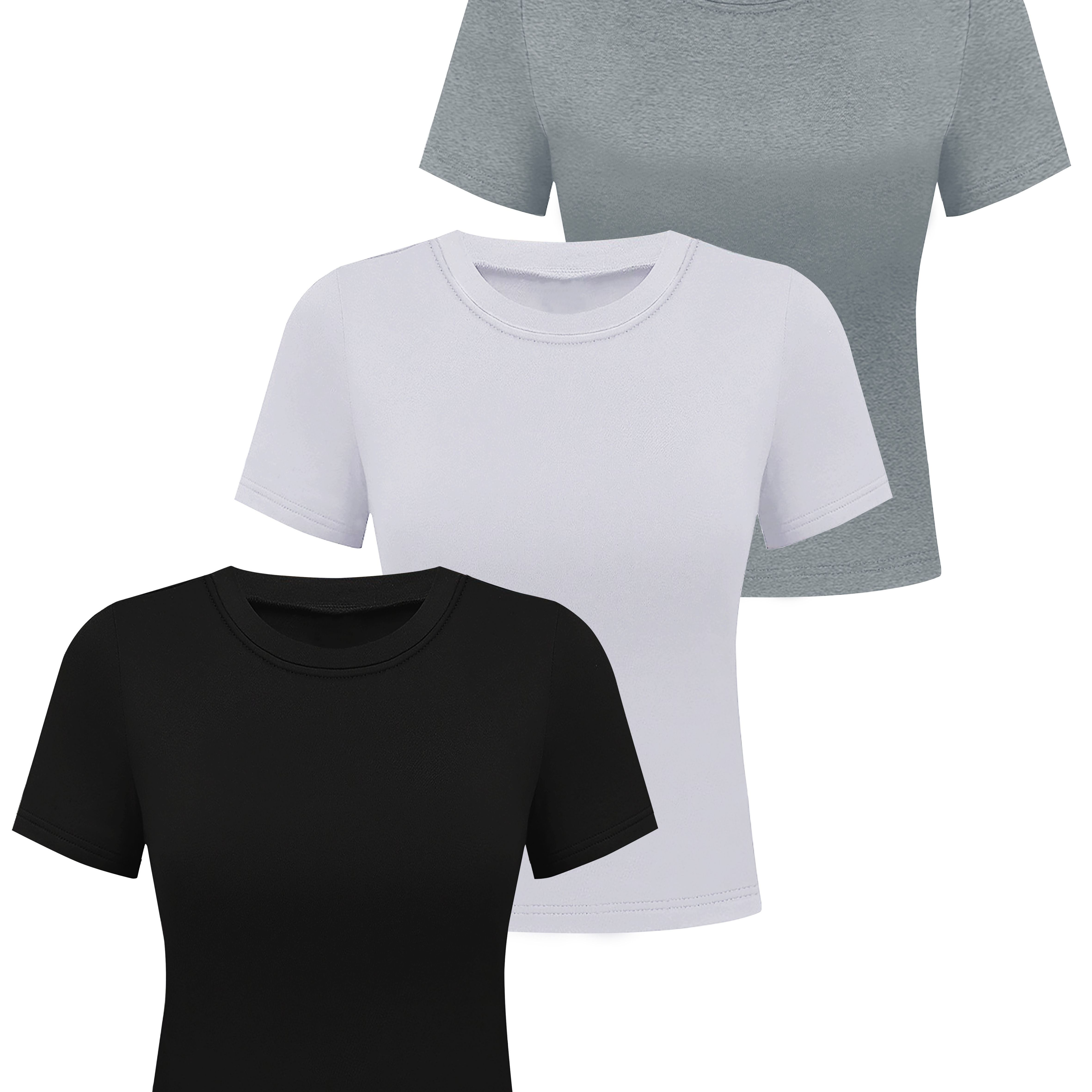 

3-pack Women's Casual Fashion T-shirts, Round Neck, Short Sleeve Tops, Women's Activewear