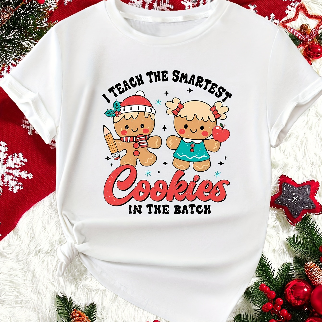 

Christmas Teacher T- - ' The ' Graphic - Polyester Slight , Sleeve Tee For & Summer