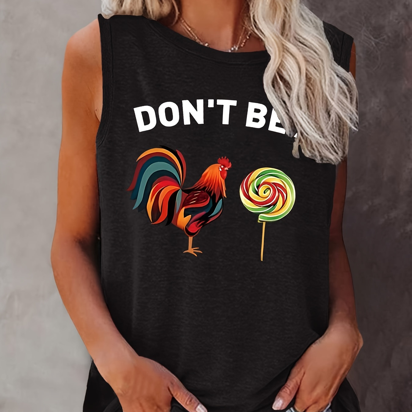 

Rooster Print Tank Top, Sleeveless Casual Top For Summer & Spring, Women's Clothing