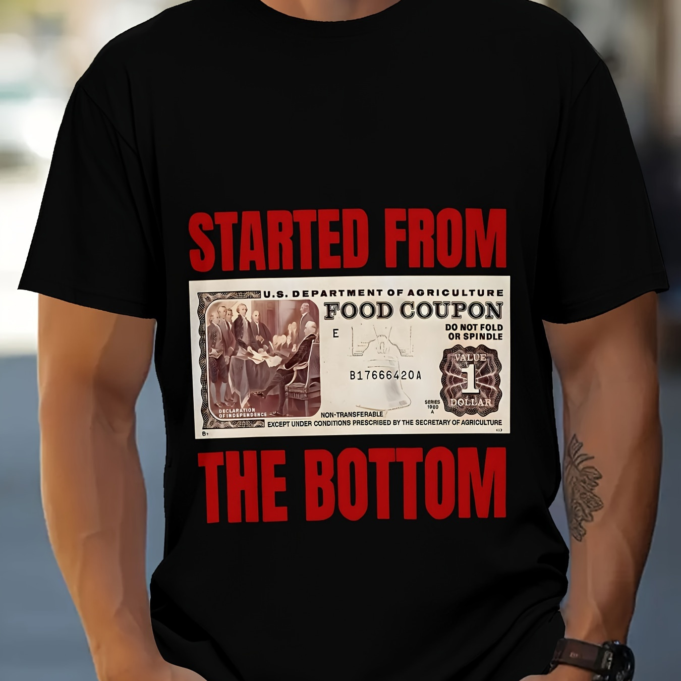 

Men's Started From The Bottom Print T-shirt, Casual Short Sleeve Crew Neck Tee, Men's Clothing For Outdoor