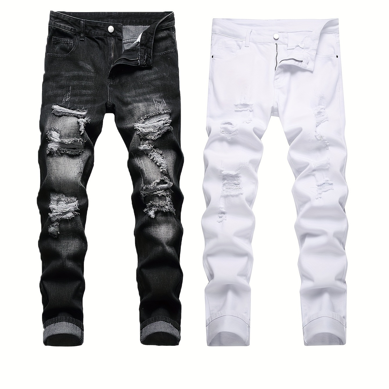 

Two-pack Men's Ripped Jeans Stretch Ripped Jeans For Men Slim Fit Jeans Designer Fashion Pants For Men