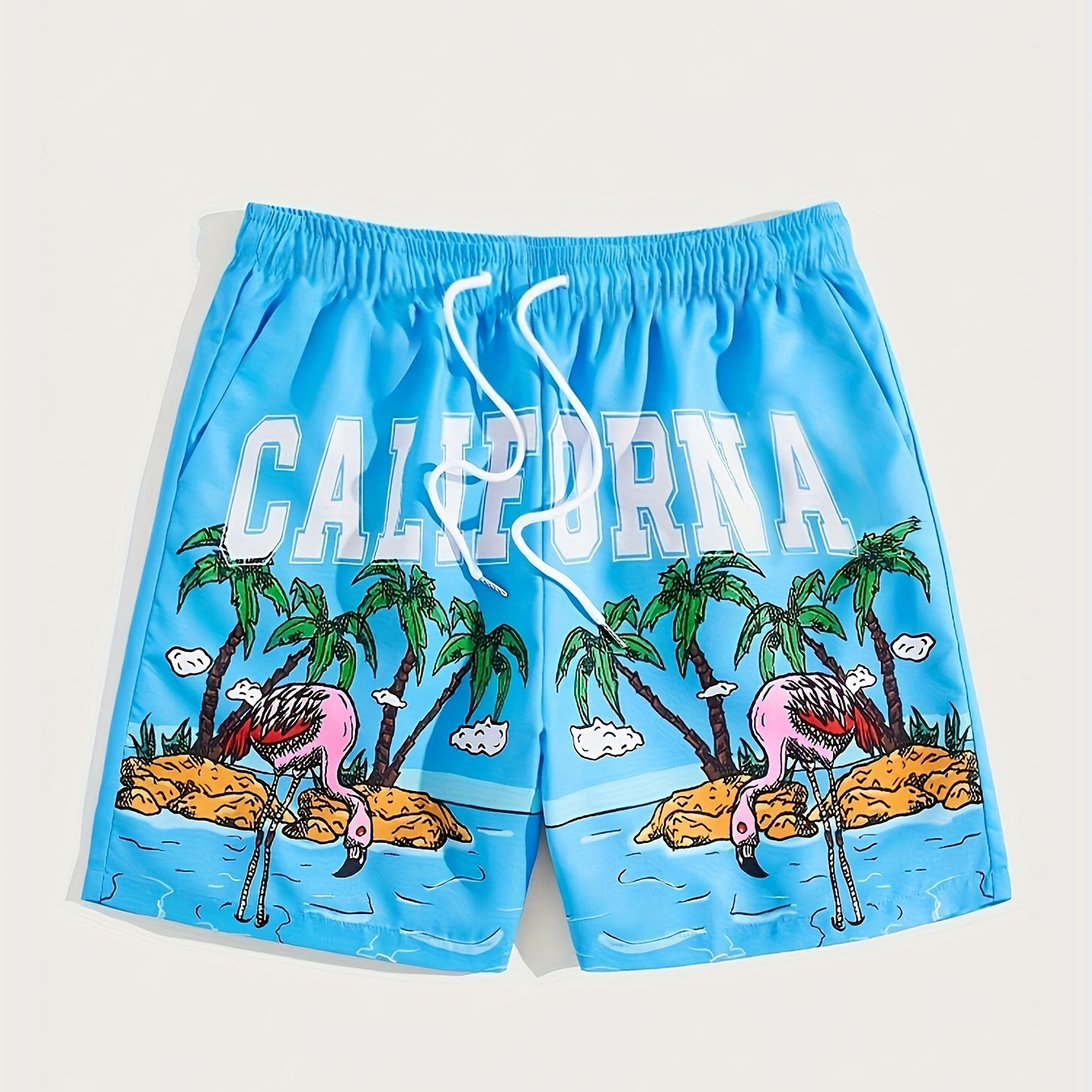 

Men's Trendy Hawaiian Graphic Shorts With Drawstring And Fancy Print For Summer Beach, Pool And Resort
