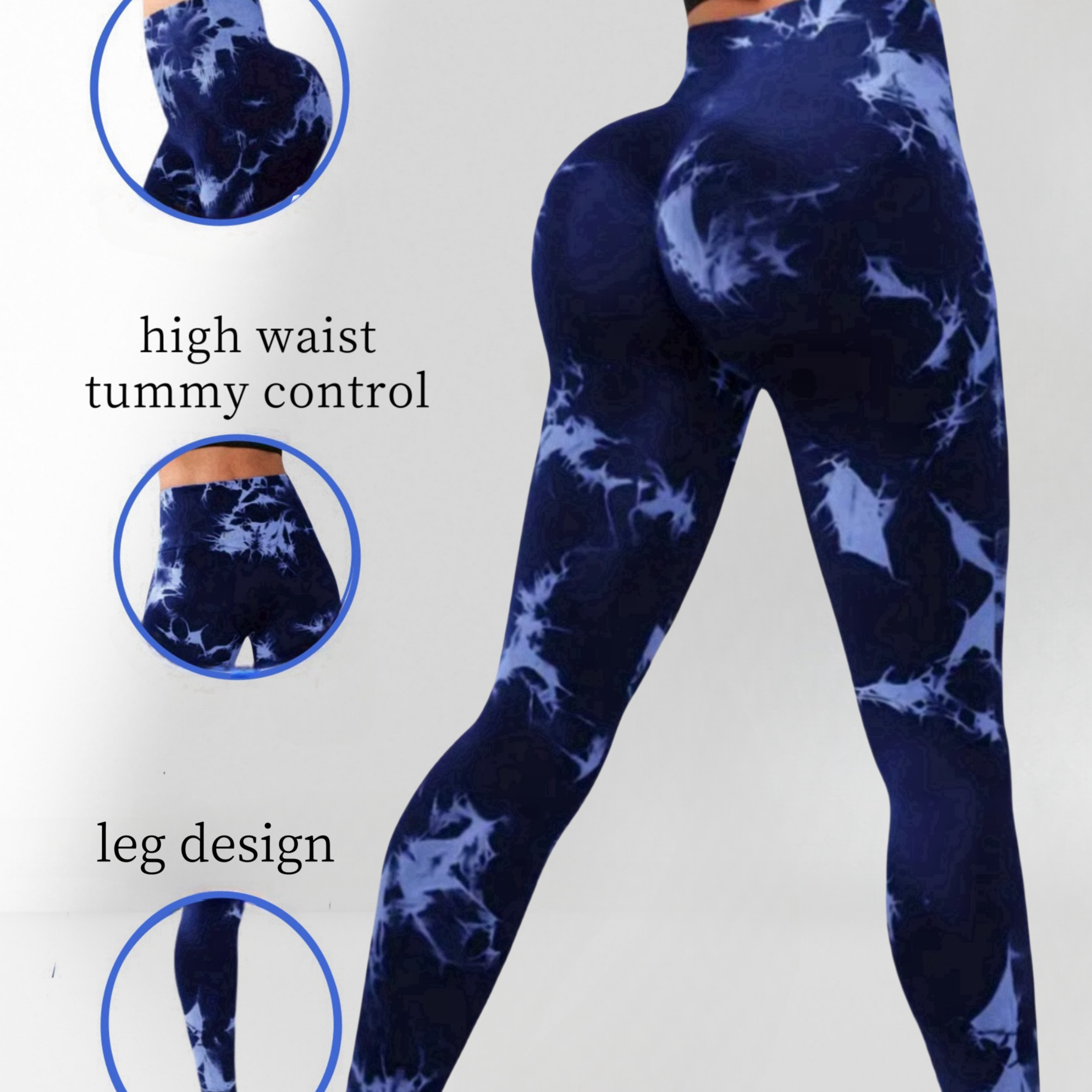 

1pc Women's High Waist Tummy Control Seamless Yoga Leggings, Tie-dye Pattern, Stretchy Nylon & Spandex Fabric, 3/4 Length, For Fitness & Gym - All