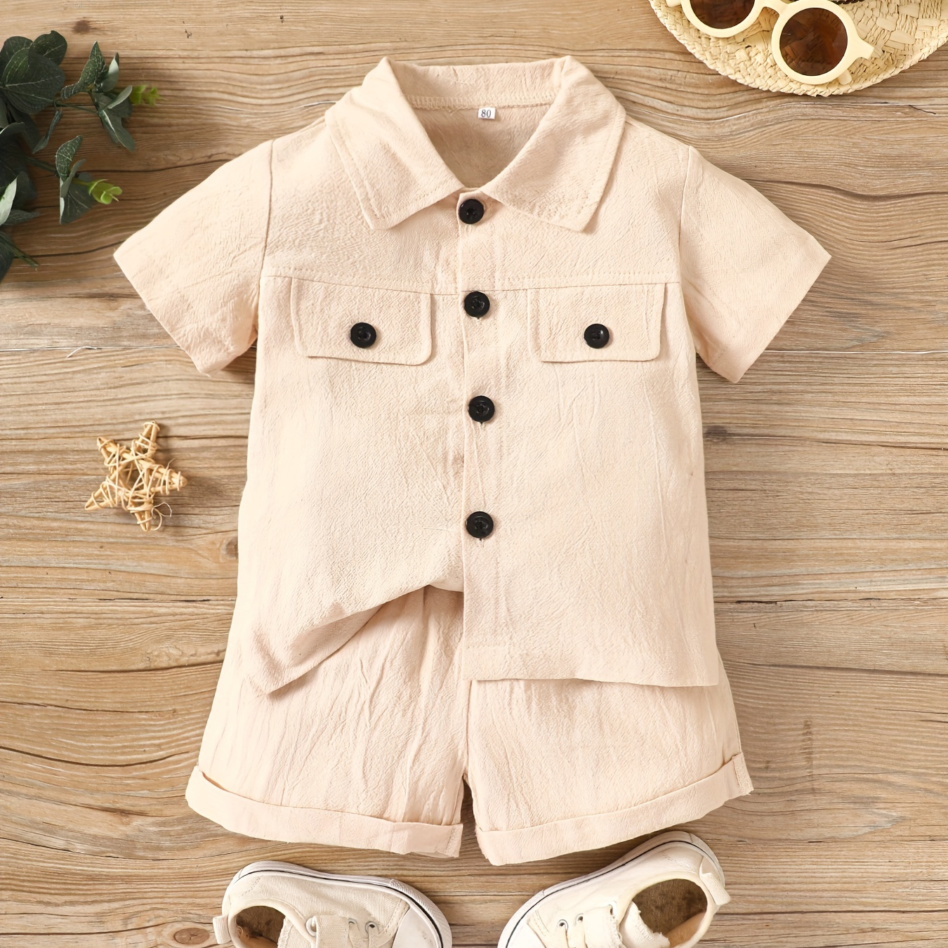 

Baby Boys Casual Trendy Cute Thin Short Sleeve Shirt Top & Shorts Set For Summer Holiday Party Baby Clothes