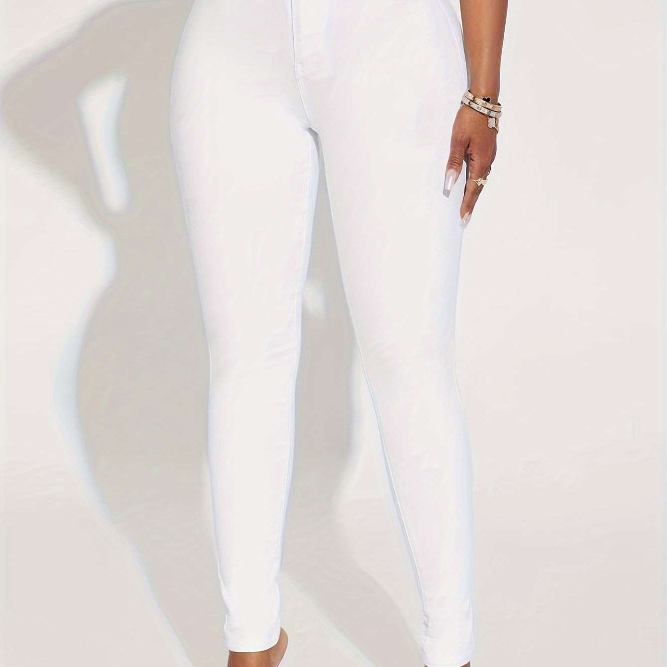 

White High Stretch Skinny Jeans, Slim Fit Versatile Tight Jeans, Women's Denim Jeans & Clothing