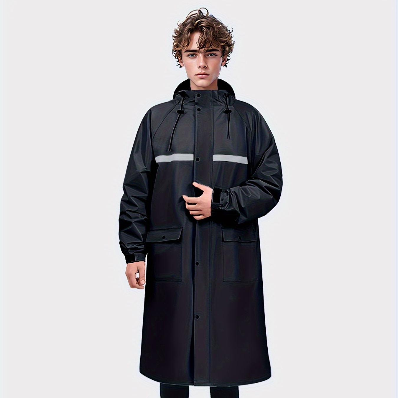 

Men's Lightweight Waterproof Zip Up Long-length Hooded Raincoat For Outdoor