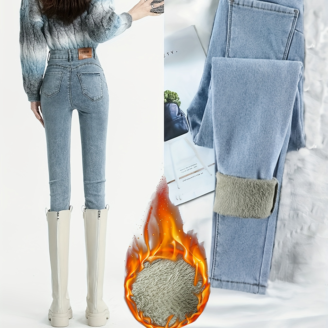 

Pantalon en Denim Taille Haute avec Velours pour Femmes 2024, Étiquette en Cuir, -fesses, Pantalon Élastique en Velours