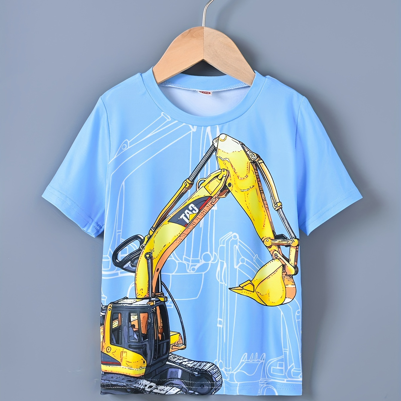 

Excavator Print T Shirt, Tees For Kids Boys, Casual Short Sleeve T-shirt For Summer Spring Fall, Tops As Gifts