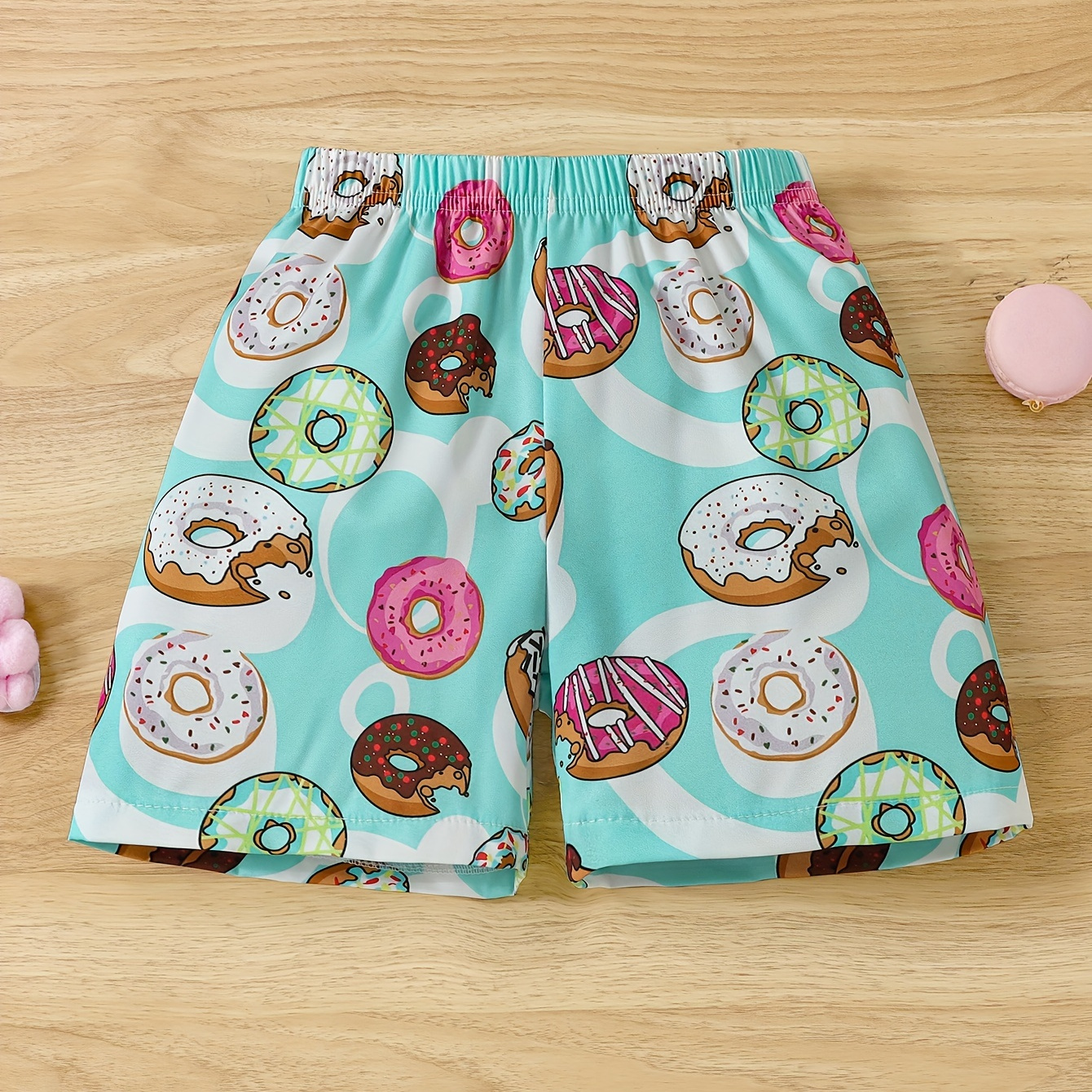 

Cartoon Donut Pattern Quick Dry Swim Trunks For Boys, Elastic Waist Beach Shorts, Boys Swimwear For Summer Vacation