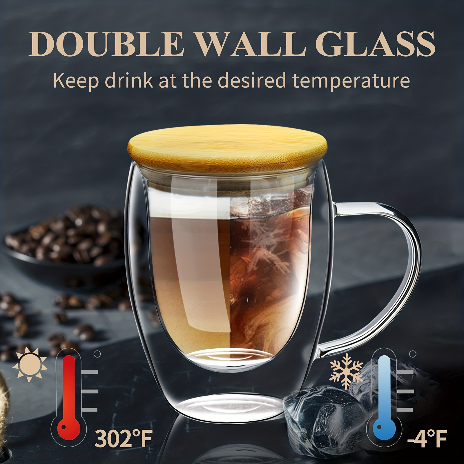 Comprar Taza de cristal de doble pared para cerveza, café, corazón,  resistente al calor, mango antiescaldado, tazas de té, vasos transparentes,  2 uds.