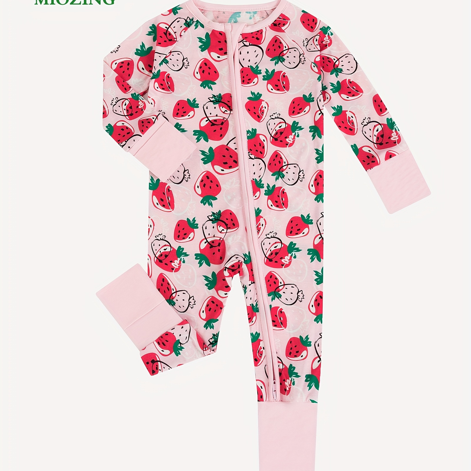 

Miozing Newborn Baby Girls Comfy High-end Bamboo Strawberry Print Cute & Elastic Bodysuit