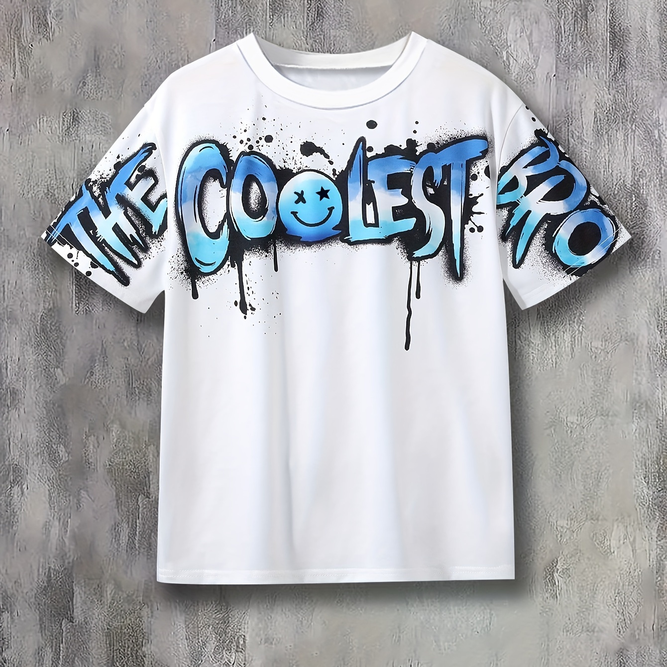 

Graffiti Letters Print Short Sleeve Crew Neck T-shirt For Boys, Casual Breathable Tee Versatile Top Summer Gift