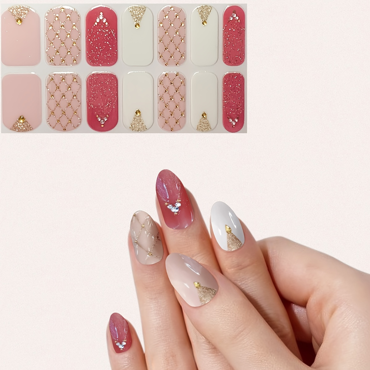 

Glamorous Self-adhesive Nail Wraps With Flowers And Artificial Gems - Perfect For Women, Teens, And Girls - Adds A Touch Of Elegance To Your Nails