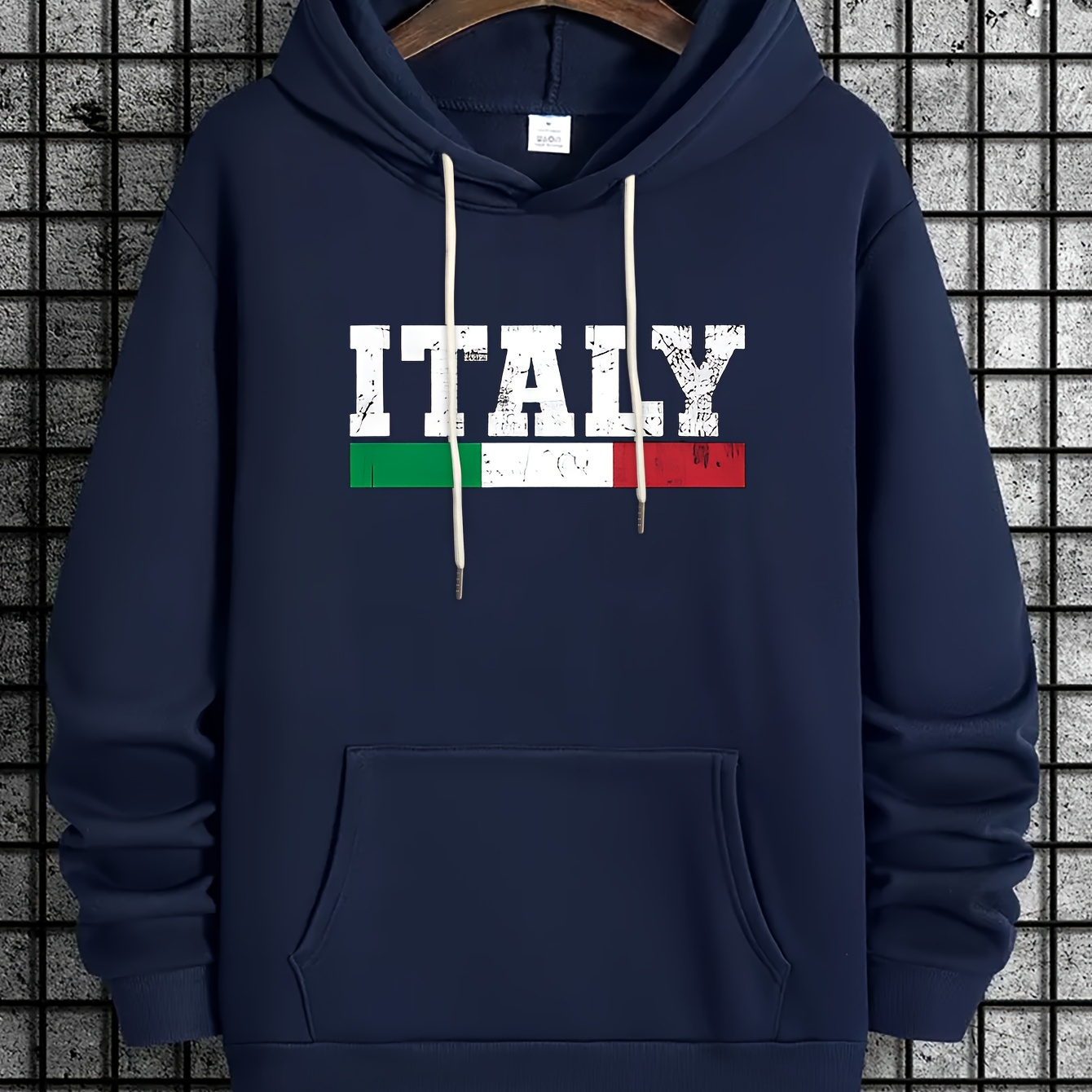 

Italy Print Kangaroo Pocket Hoodie, Casual Long Sleeve Hoodies Pullover Sweatshirt, Men's Clothing, For Fall Winter