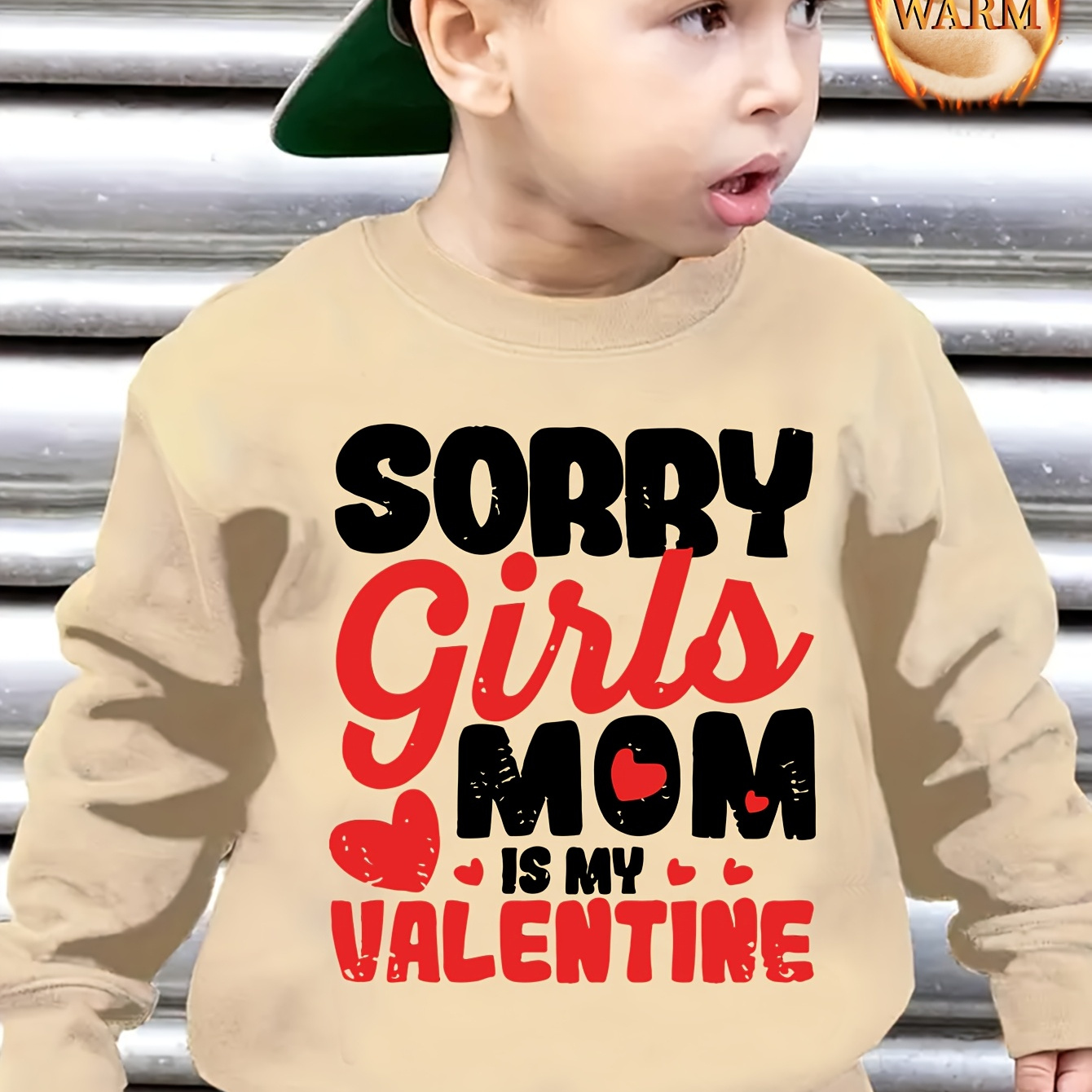 

1pc Chicfull Boys' Crew Neck Sweatshirt, 100% Polyester, Casual Valentine's Day " Girls Mom Is " Letter Print, Warm Fleece-lined, Knit Fabric, Regular Fit, Thick