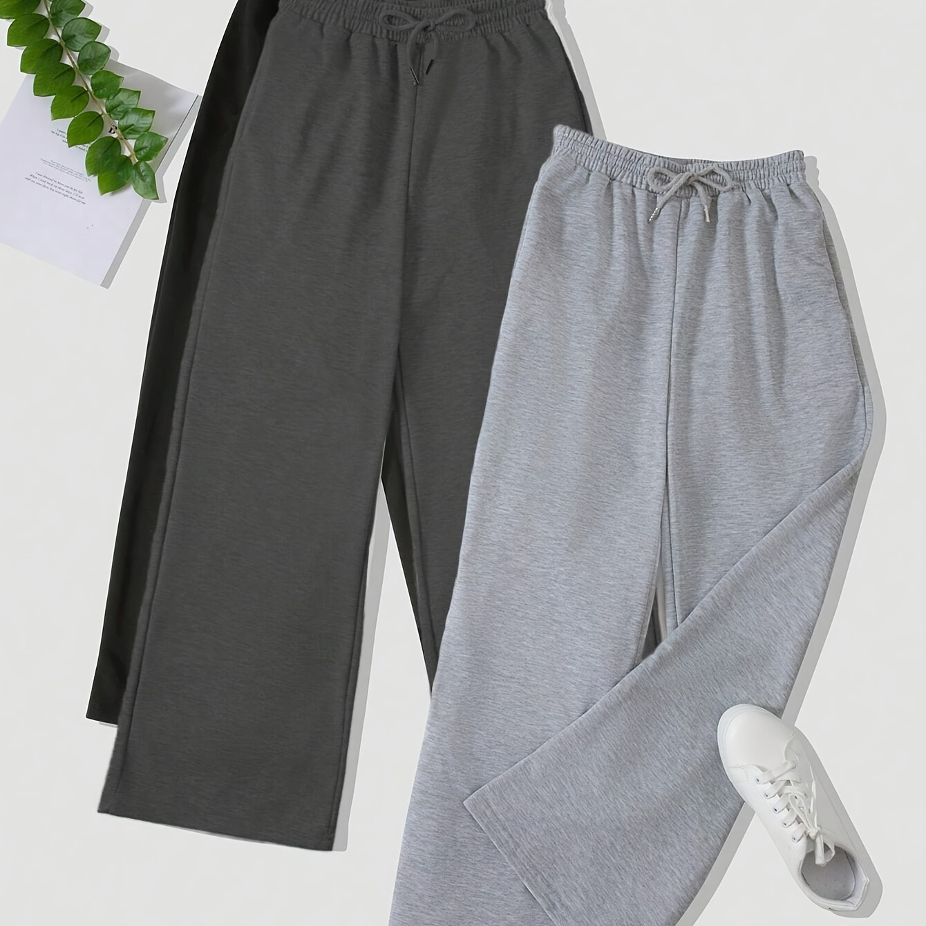 

Women's 3pcs Casual Joggers - Comfy Drawstring Waist, Loose Fit Sweatpants With Pockets, Solid Color, Machine Washable