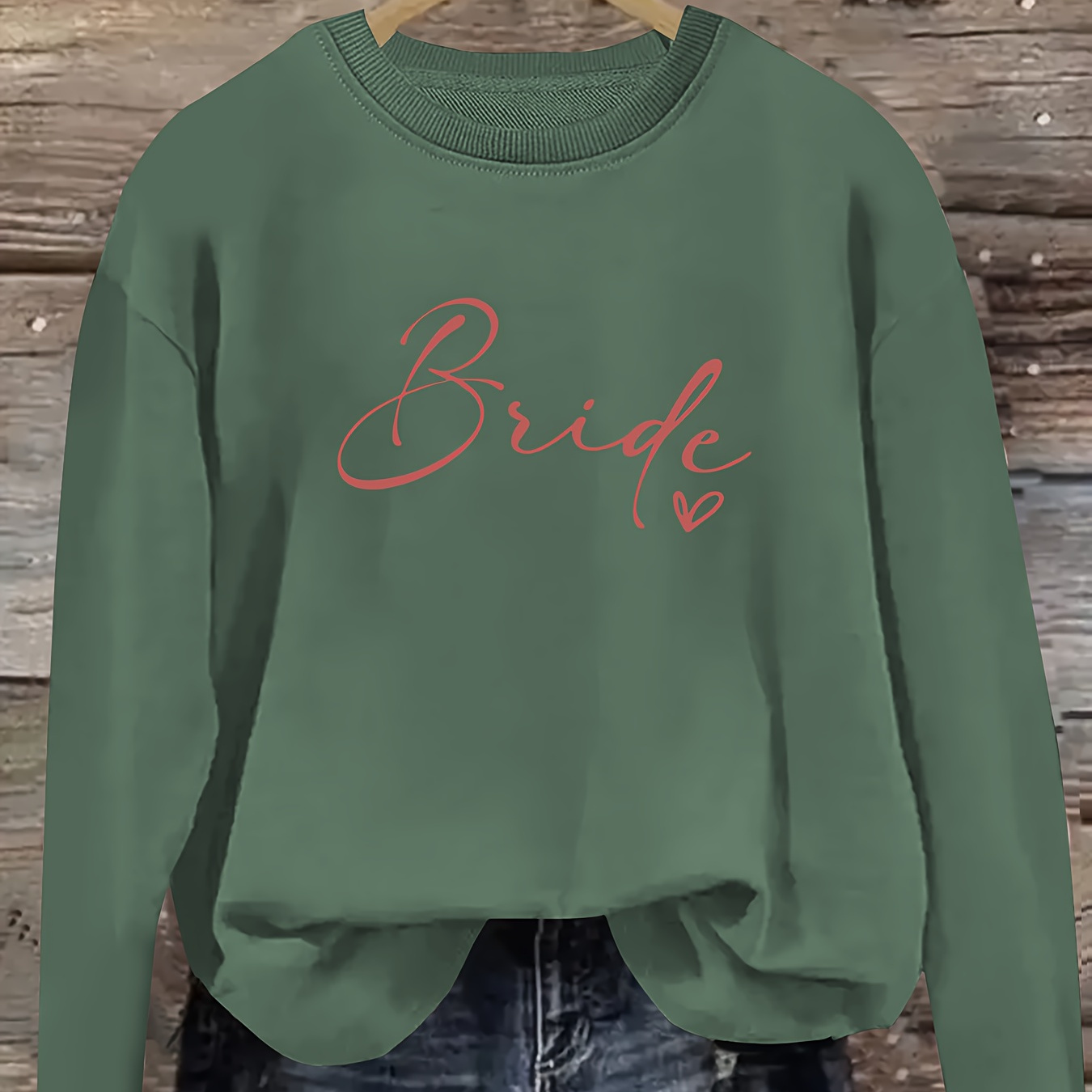 

Women's Casual Crew Neck Sweatshirt With "bride" Print, Polyester 100%, Long Sleeve, Knit Fabric, Regular Length - Fashionable Spring/fall Pullover