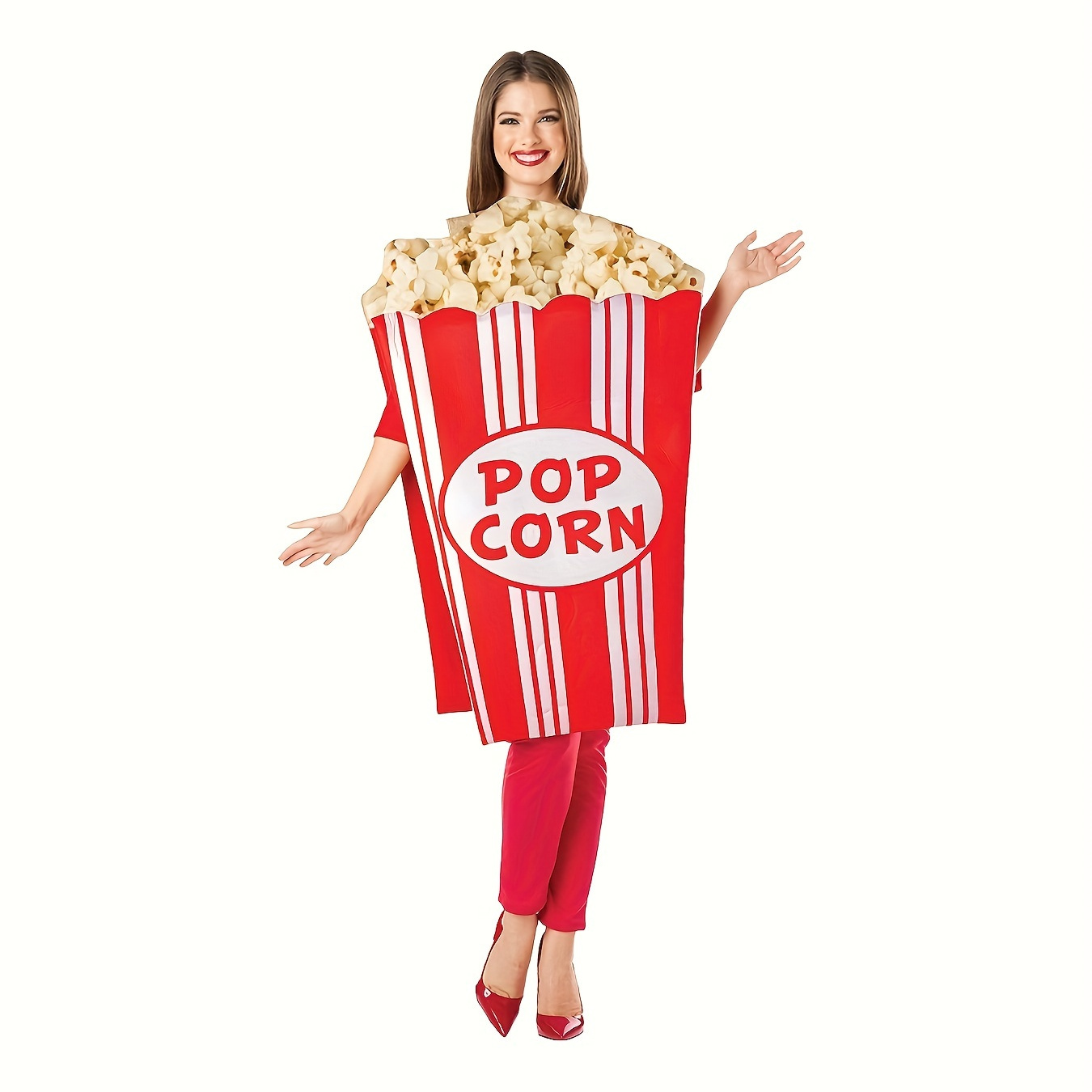 

Costume amusant de popcorn, tenue de soirée sur le thème du cinéma, costume fantaisie en forme de nourriture avec un ajustement confortable, vêtements pour femmes