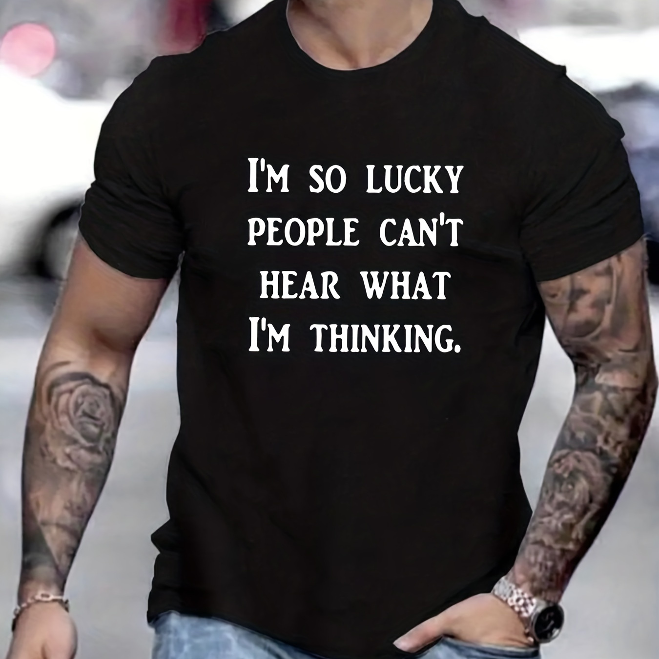 

Tees For Men, Funny 'lucky Me' Print T Shirt, Casual Short Sleeve Tshirt For Summer Spring Fall, Tops As Gifts