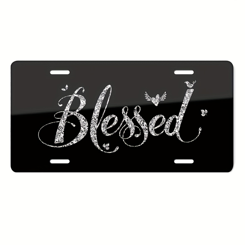 

1pc Heavy Duty License Plate Cover Aluminum License Plate Decorative Car Front Metal License Plate Vanity Tag Decorative Signs Blessed 6x12 Inch