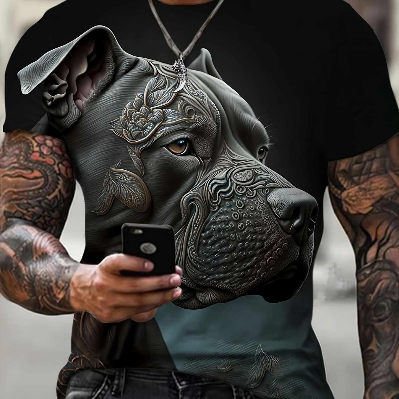 

Dog Print T-shirt, Men's Casual Street Style Stretch Round Neck Tee Shirt For Summer