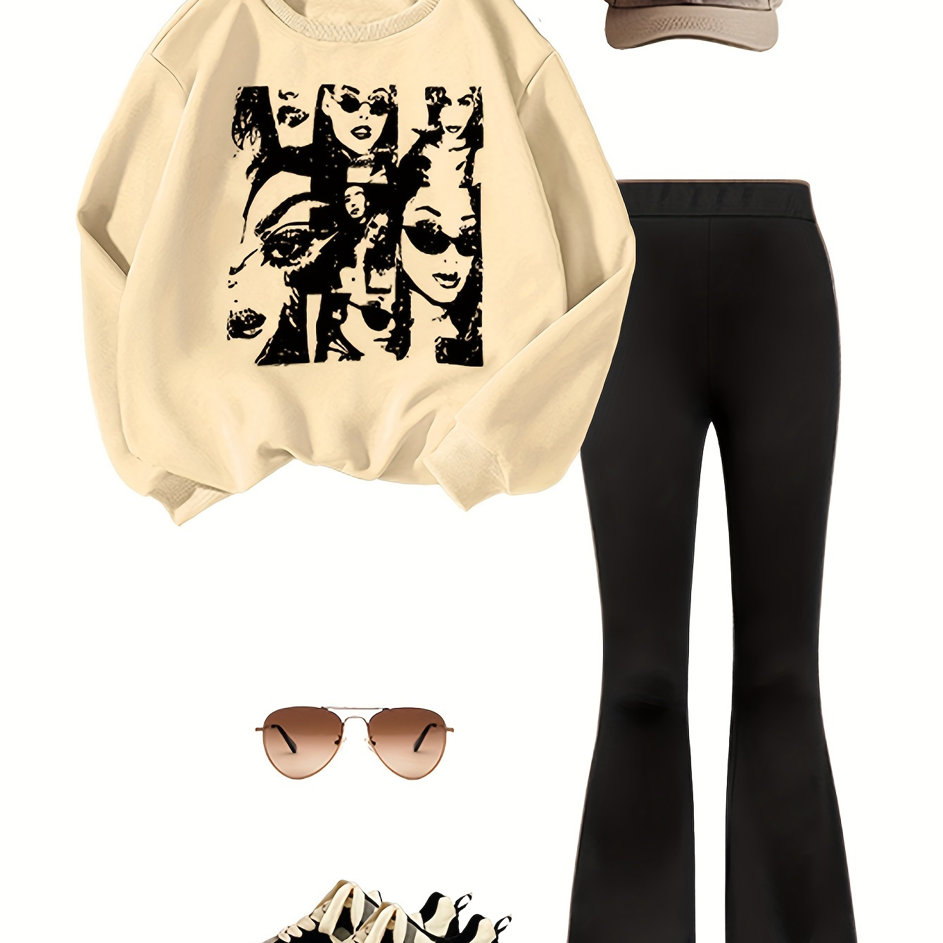 

' Printed Long Sleeve Sweatshirt And -bottom Pants 2- Set - Knitted