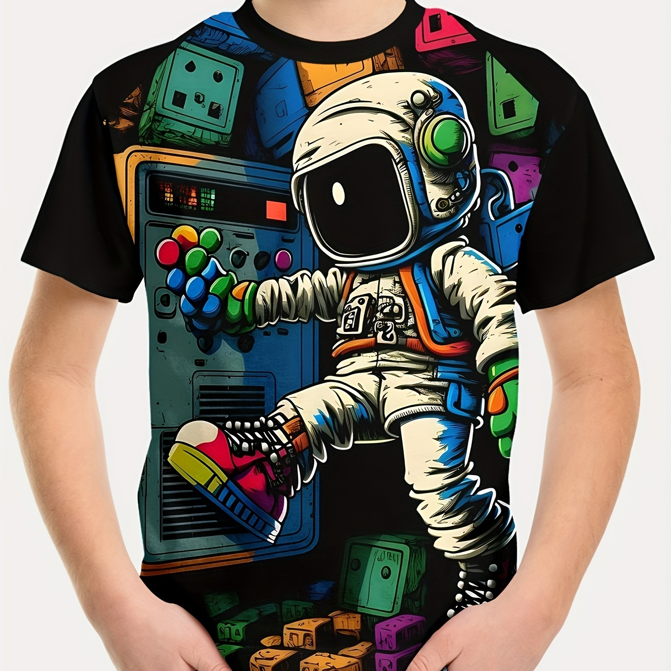 

Cartoon Astronaut 3d Print Boy's Leisure Short Sleeve Sports T-shirt - Comfortable Summer Outdoor Clothing