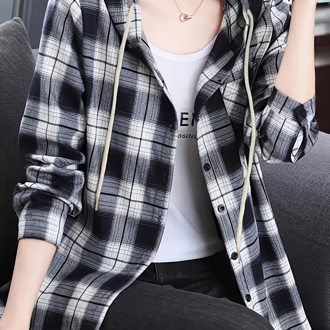 

Elegant Hoodie For Women - Casual Long Sleeve With Button Detail, Machine Washable, Polyester