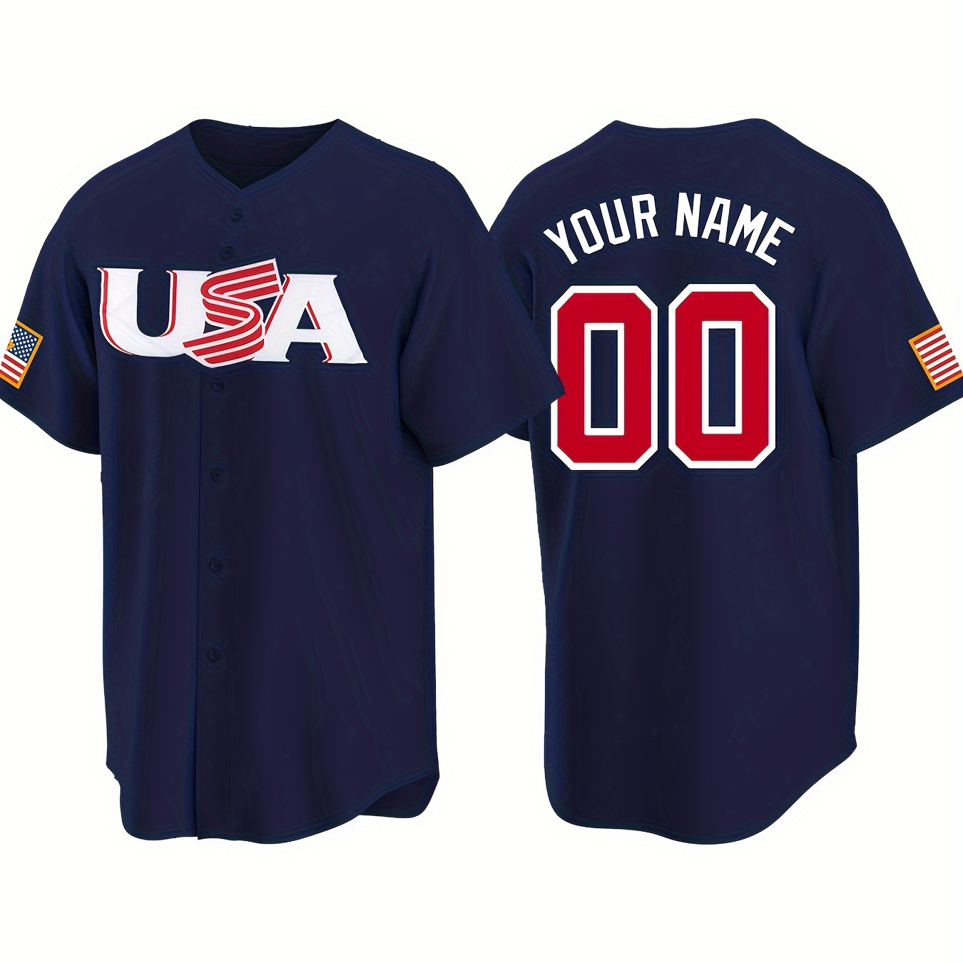 

Customized Name And Number Design, Men's Usa Embroidery Design Short Sleeve Loose Breathable V-neck Baseball Jersey, Sports Shirt For Team Training