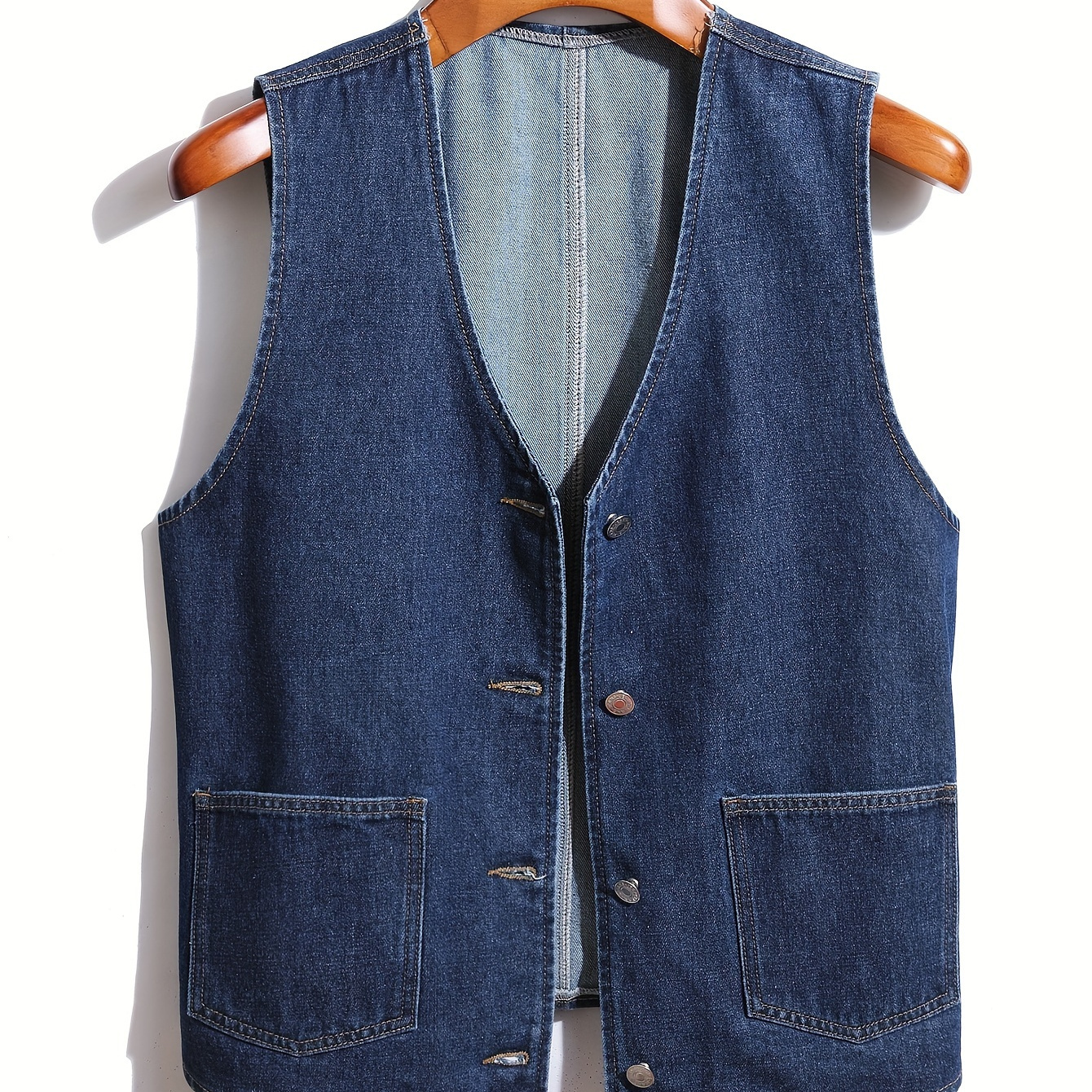 

Yasuyuan Preppy Denim Vest For Men - Casual Hooded Waistcoat With Pockets, Solid Color, Woven Fabric, Unisex-adult, Wear