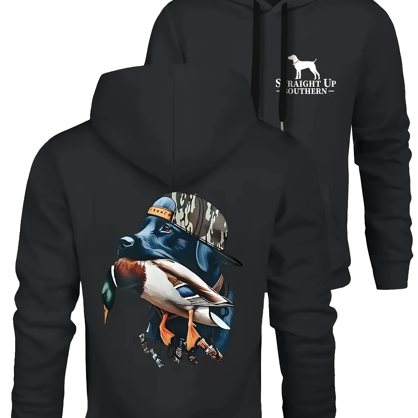 

Hoodie - Hunting Dog With Duck Graphic, And Waterfowlhunters, Adventureand Style Menswear Sweaters