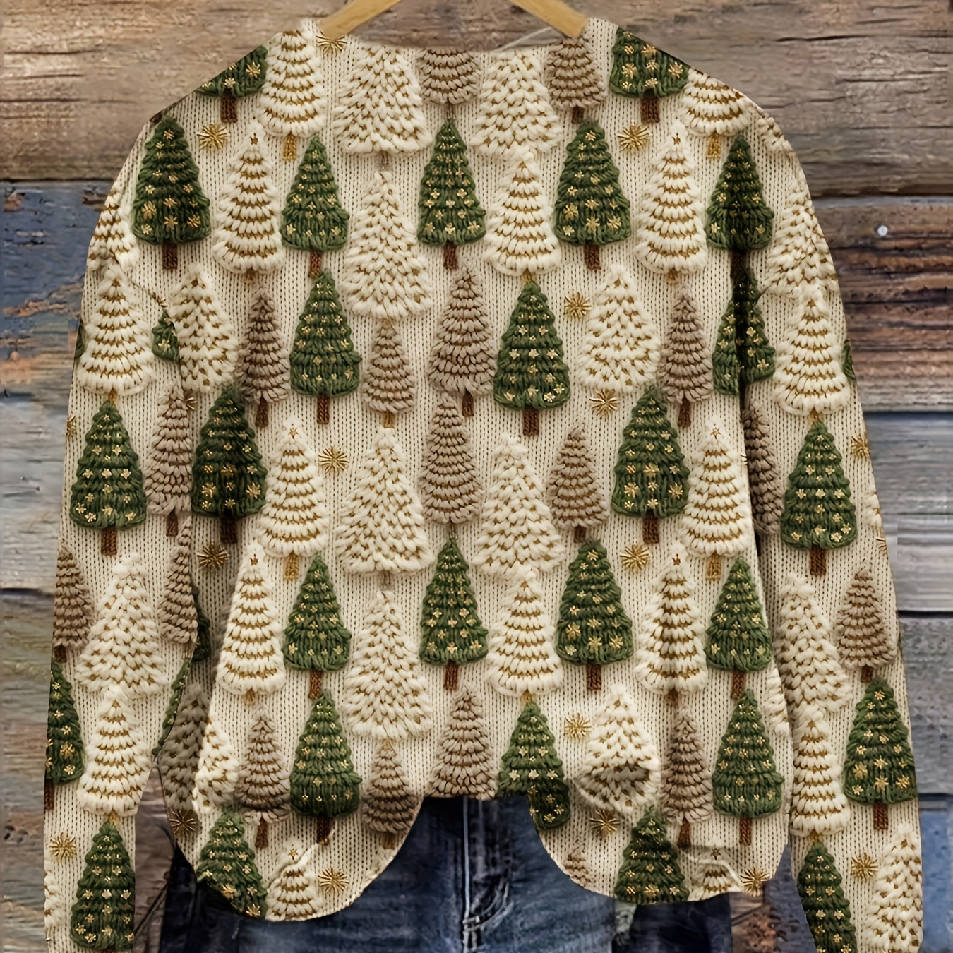 

Christmas Tree Pattern Knit Pullover, Casual Long Sleeve Crew Neck Top For Fall & Winter, Women's Clothing