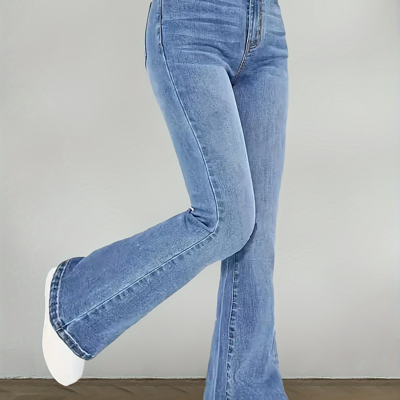 

Light Blue Stretchy Flared Jeans, Elegant Style, Fashion Bell Bottoms, Trendy Denim Pants, Casual Chic Streetwear