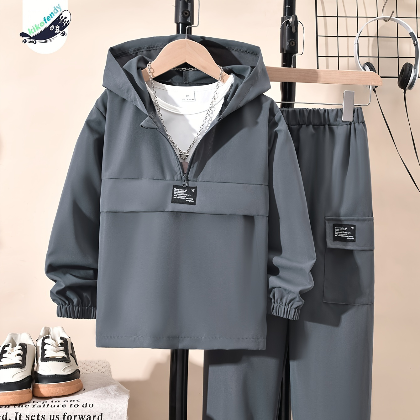 

Kikofendy - Boy's 2pcs Co Ord Set, Long Sleeve Half-zip Hoodies & Fit Pants Set, And Outfits