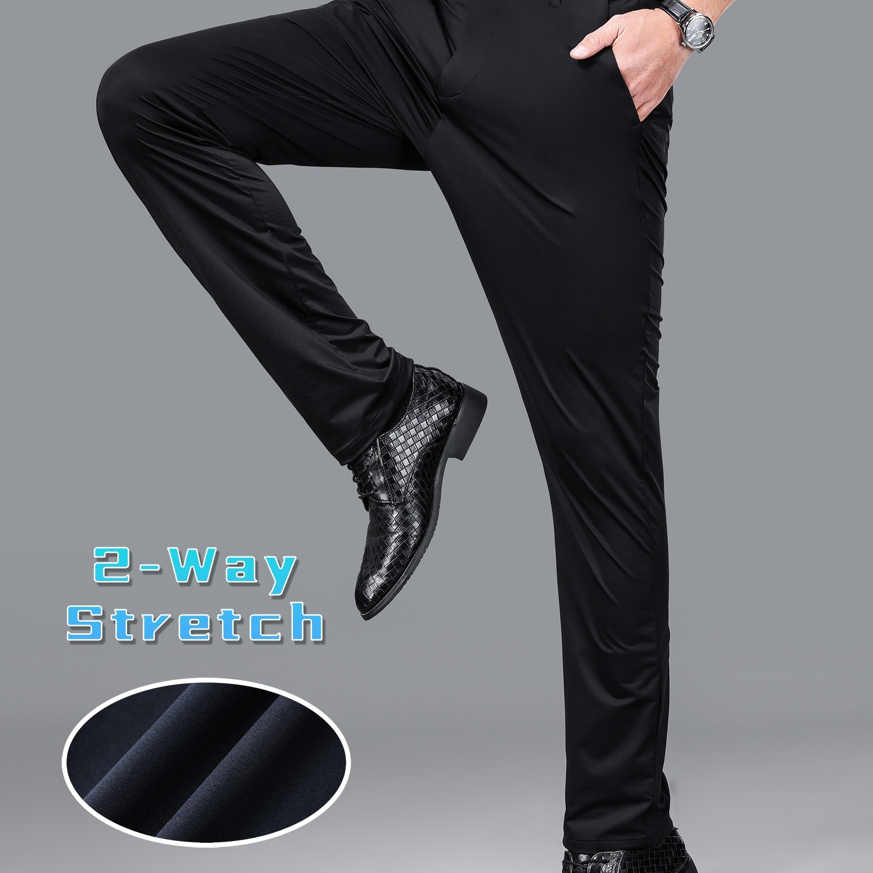 Classic Design Dress Pants, Men's Formal Solid Color Mid Stretch Dress Pants For Spring Summer Business