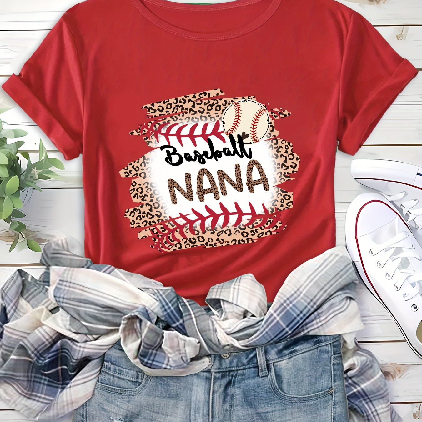 

Baseball Print Crew Neck T-shirt, Fashion Comfortable Short Sleeves Sports Pullover Top, Women's Activewear