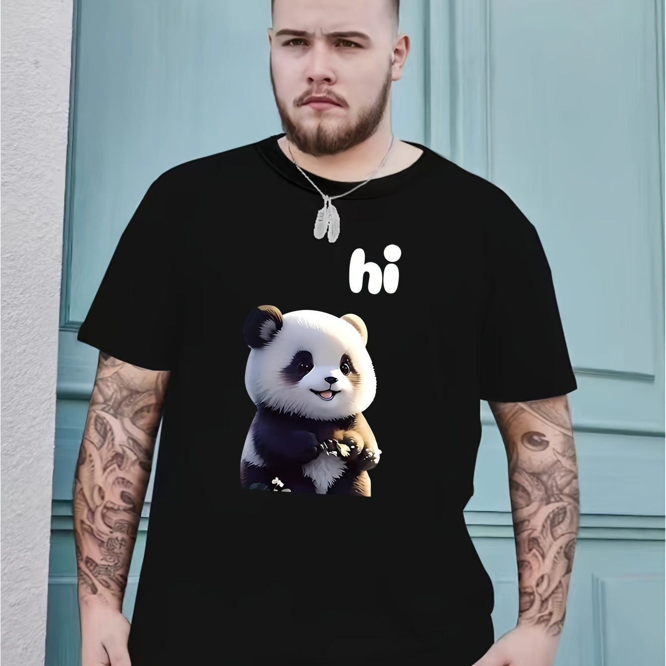 

Plus Size Lovely Panda Assorted 3d Print Men's Casual T-shirt, Basic Tee Men's Clothing