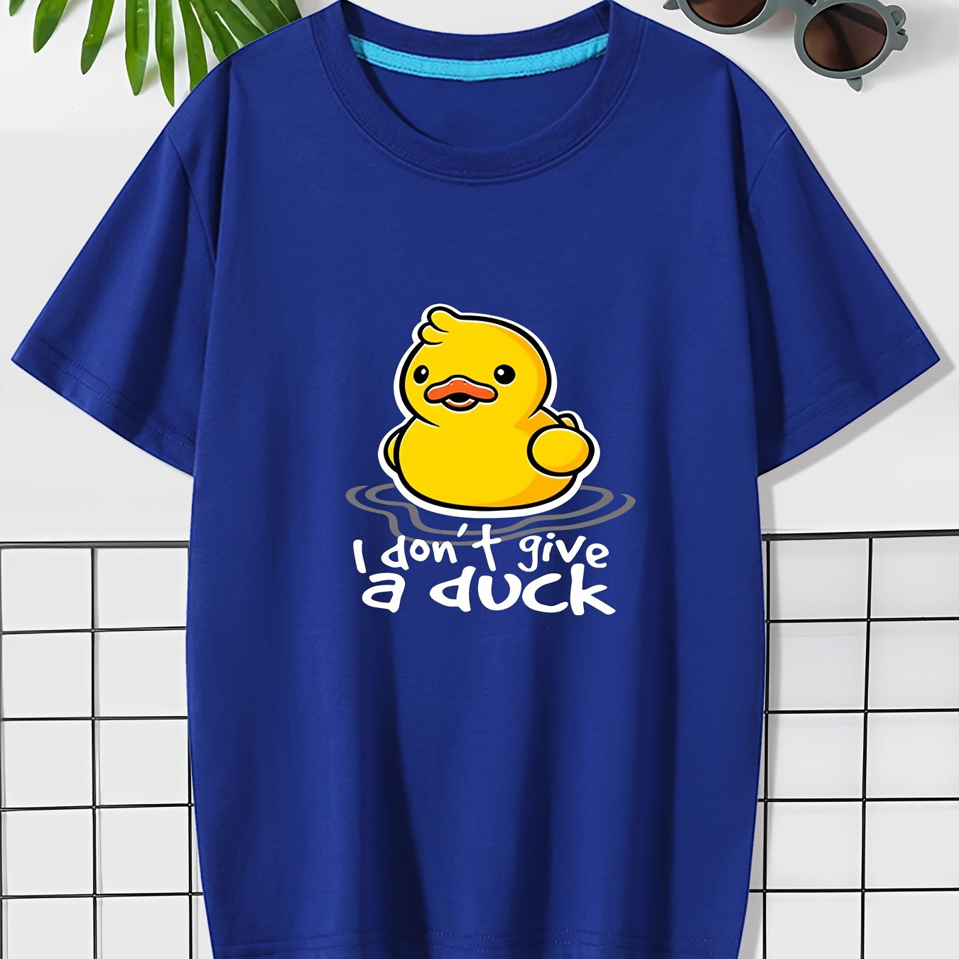 

Cartoon Duck Print Short Sleeve Crew Neck T-shirt, Casual Spring Summer Tee Tops, Boy's Clothing